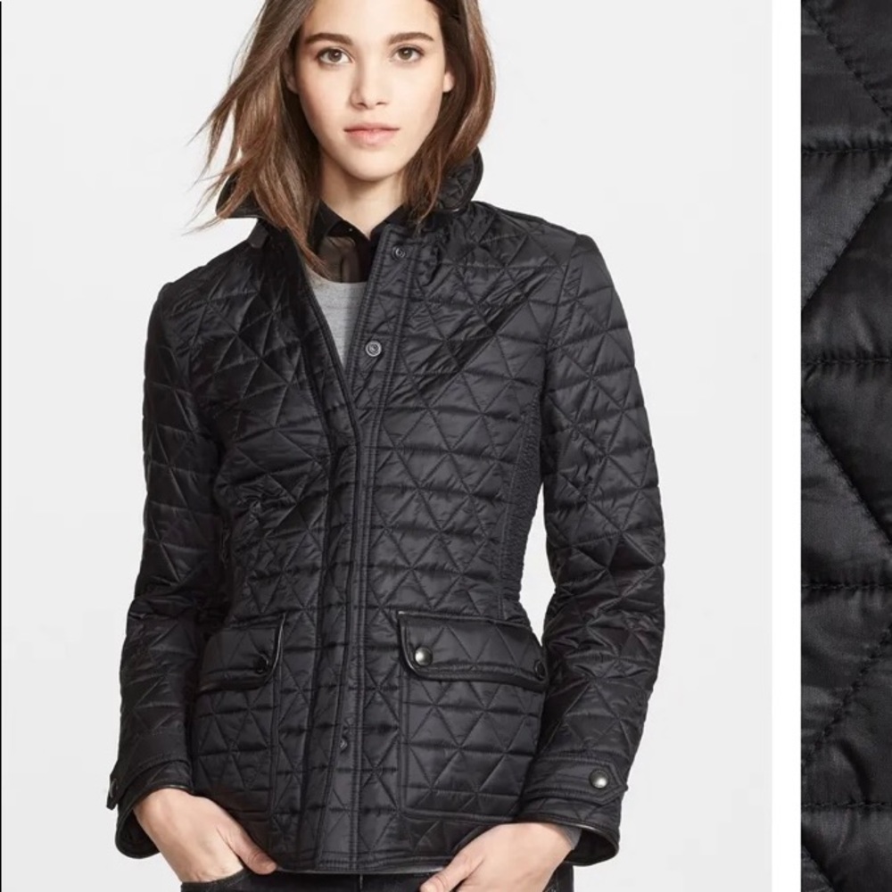 BURBERRY - Lunesbury Leather Trim Quilted Jacket
